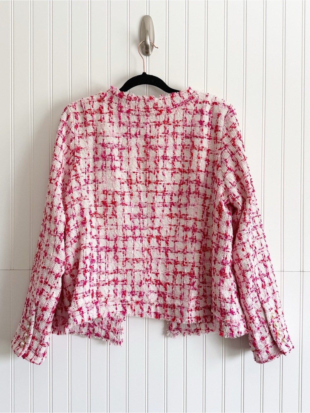 Nanette Lepore Size 12 Red White Pink Tweed Blazer - Picture 7 of 7